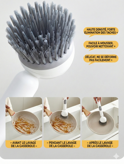 Brosse de cuisine à réservoir de liquide-Nettoyage à 360° sans angles morts  （1 acheté = 1 offert）