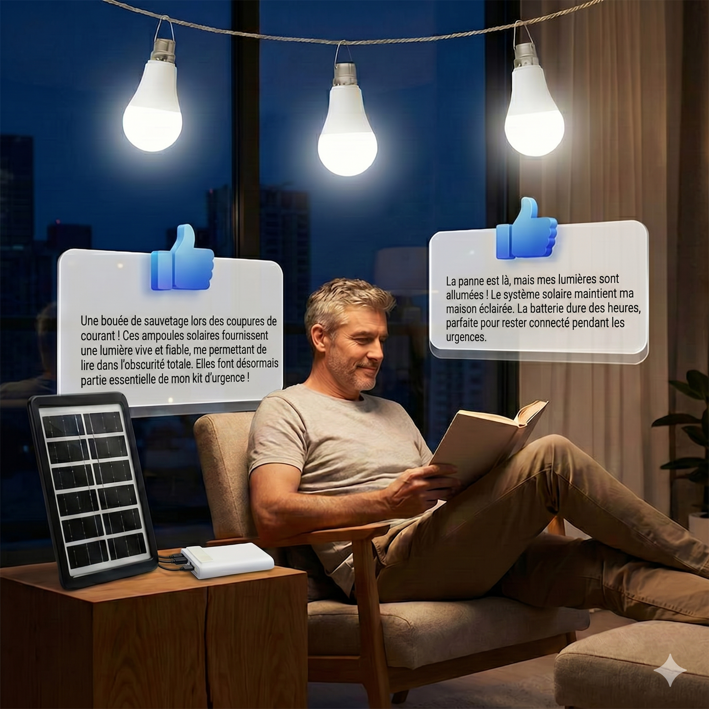LumiCharge Pro – La station d'énergie solaire complète avec 3 ampoules LED indépendantes