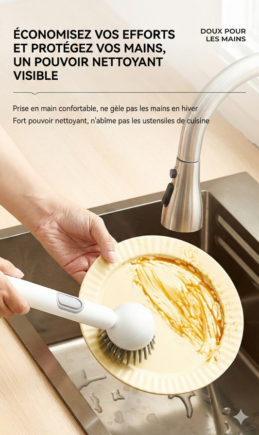 Brosse de cuisine à réservoir de liquide-Nettoyage à 360° sans angles morts  （1 acheté = 1 offert）