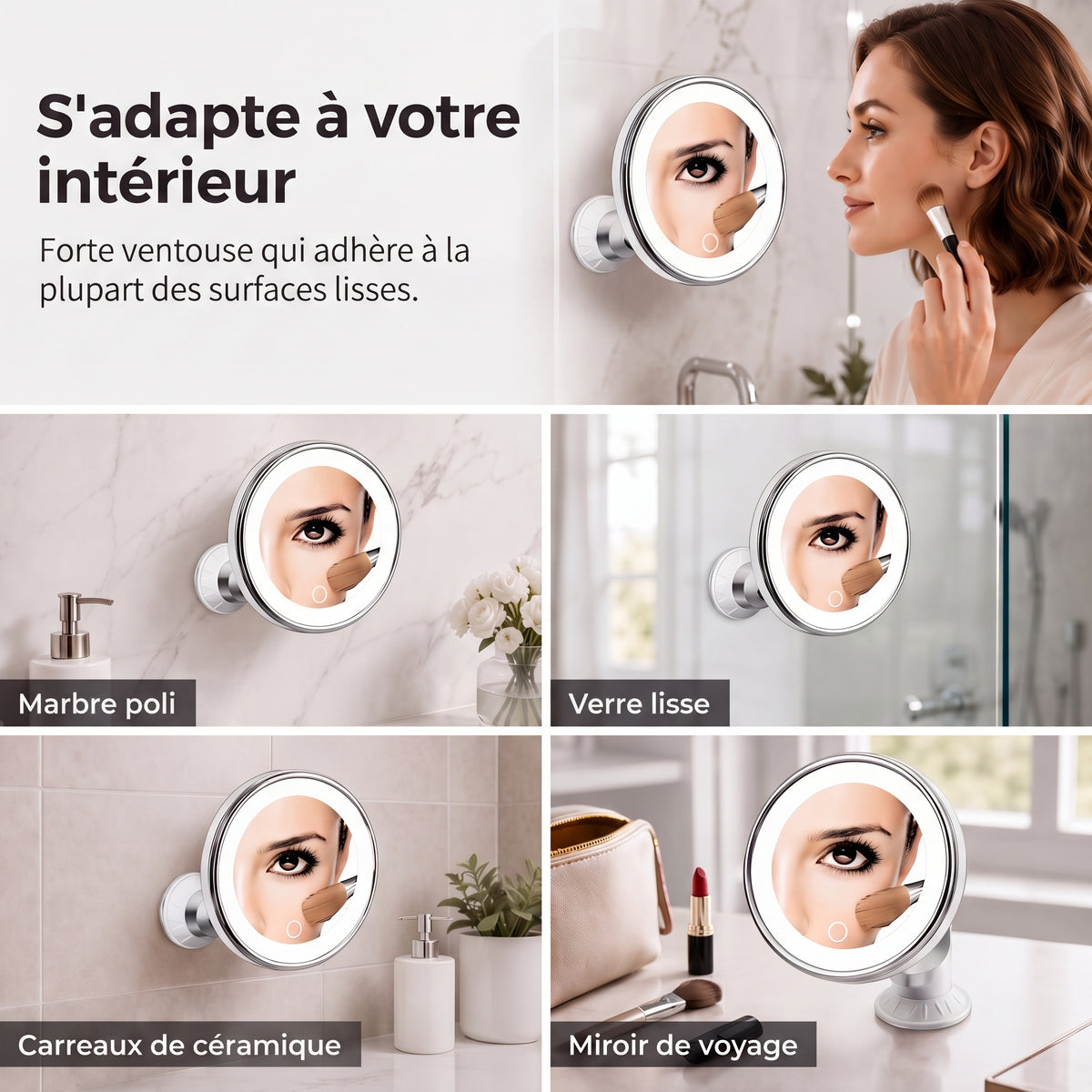 LumiZoom – Le miroir grossissant 10x LED à ventouse