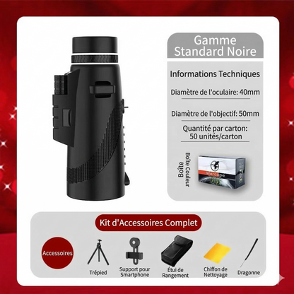 Télescope monoculaire HD avec support pour téléphone – Zoom 40x60, idéal pour l'observation des oiseaux et la chasse