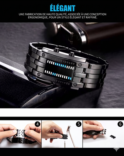 TechStyle Watch – L'affichage original en code binaire alliant sophistication et durabilité