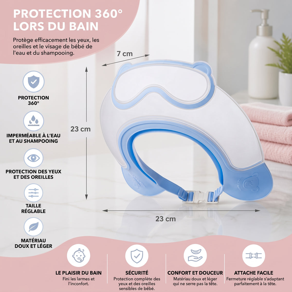 BathShield – La visière de bain protectrice ajustable pour bébé