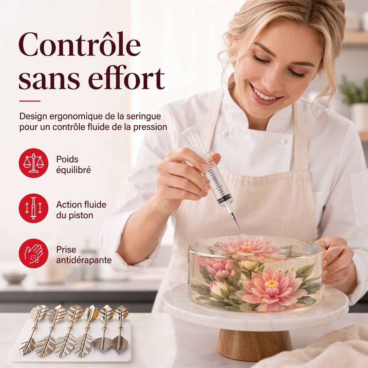 GelaBloom 3D – Embouts spéciaux pour injecter de la gélatine et créer de magnifiques motifs floraux en 3D