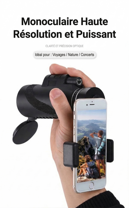 Télescope monoculaire HD avec support pour téléphone – Zoom 40x60, idéal pour l'observation des oiseaux et la chasse