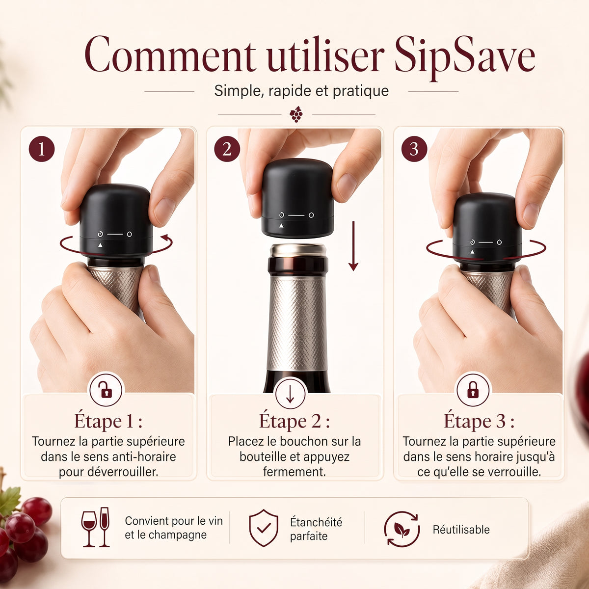 VinoSave – Version classique idéale pour préserver les arômes de vos vins rouges, blancs et rosés