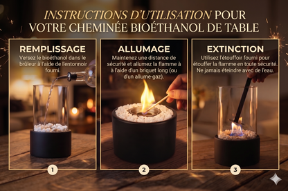 LumiFire – La cheminée de table au bioéthanol à flamme panoramique