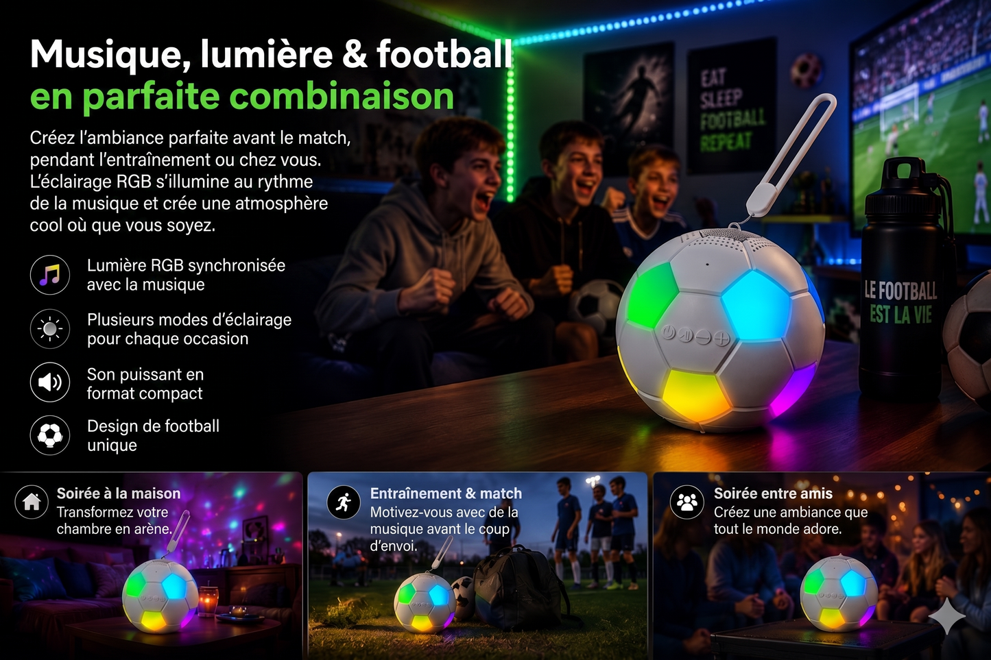 GoalBeat RGB – L'enceinte Bluetooth football qui fait vibrer vos playlists