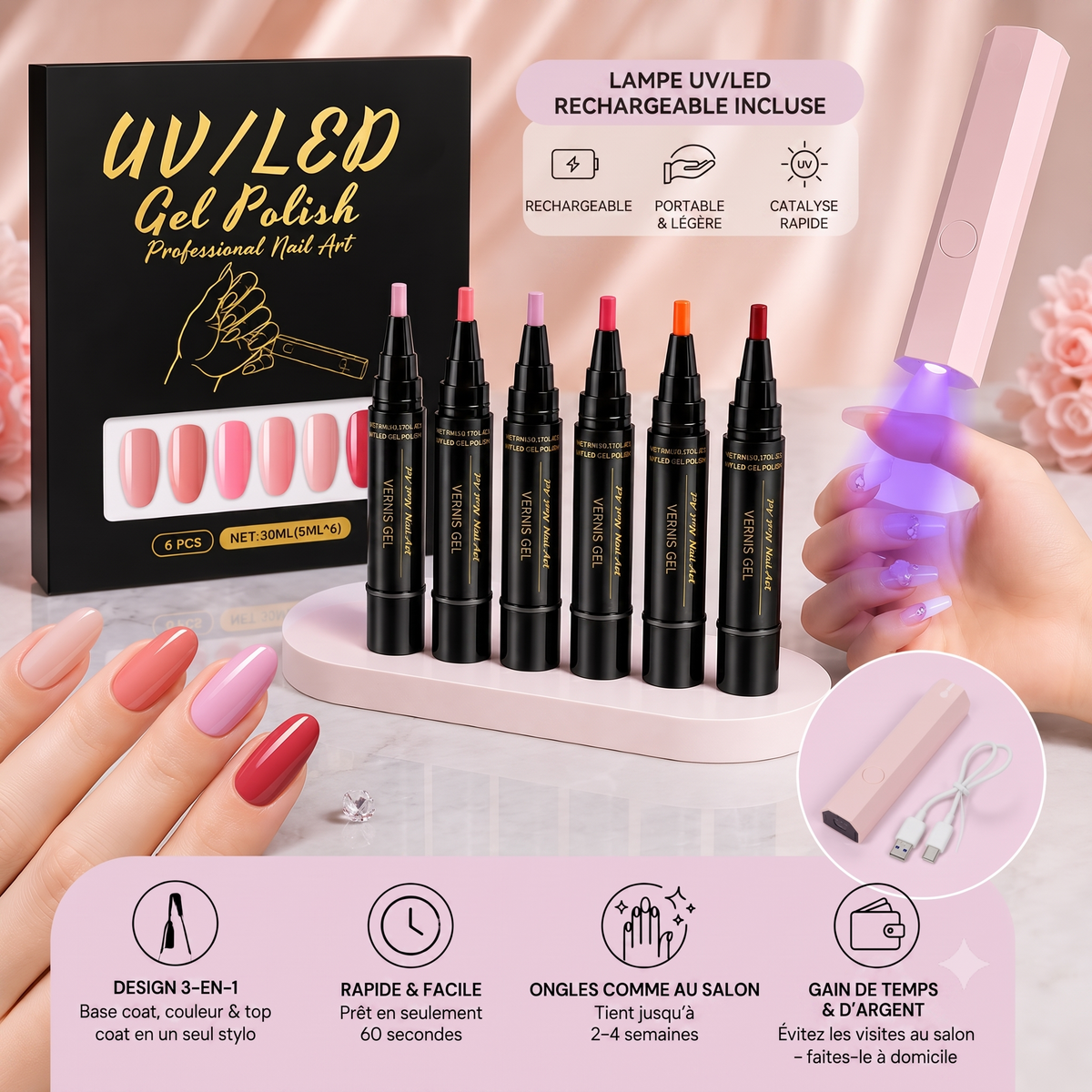 SalonPen – Stylo gel 3-en-1 révolutionnaire, Application ultra-précise à domicile