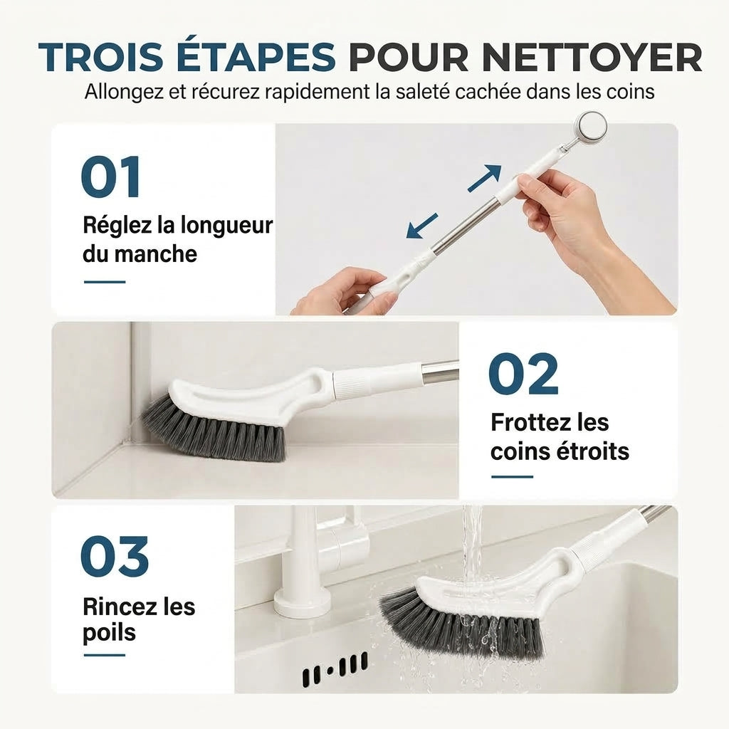 CornerScrub Pro – La brosse de nettoyage extensible à poils rigides