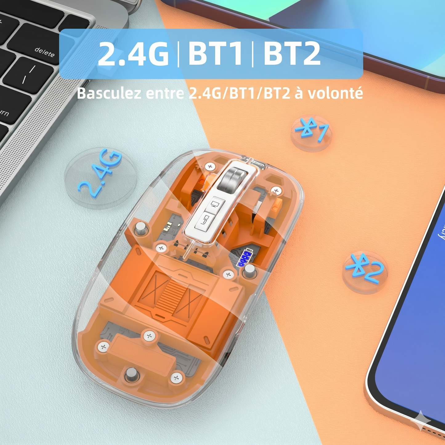 ClickMaster Pro™ – La souris mécanique silencieuse à trois modes de connexion