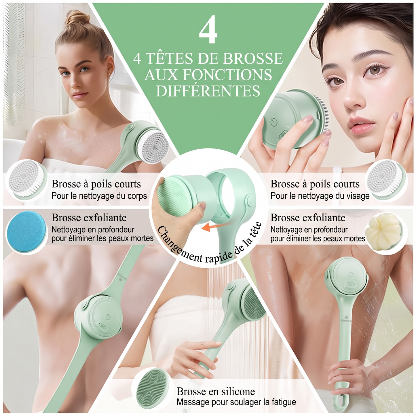 SpaBrush – La brosse de bain électrique exfoliante à long manche