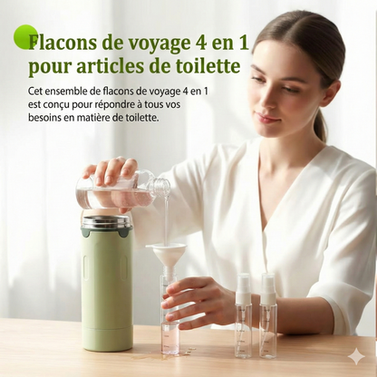 Set de Bouteilles de Voyage 4-en-1 – Solution Compacte & Anti-Fuite – Accessoire Indispensable pour Trousse de Toilette
