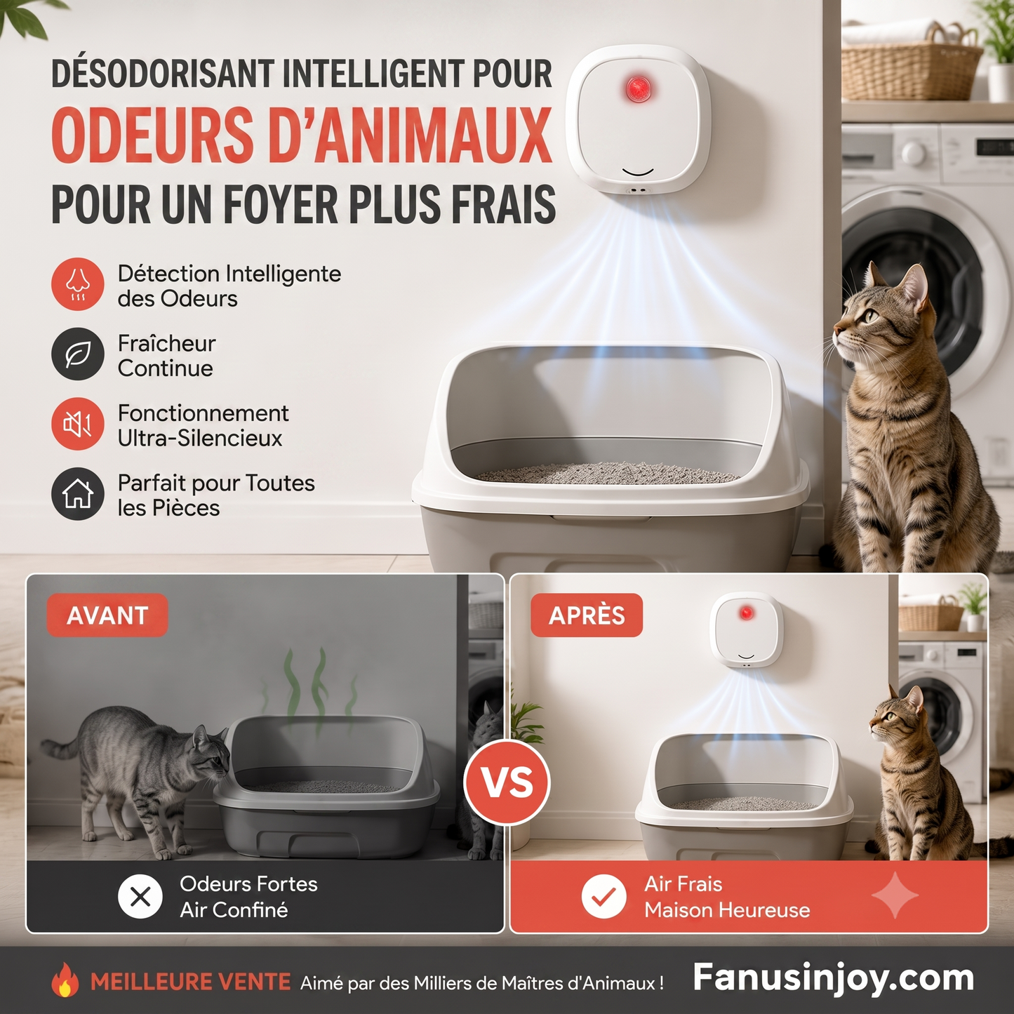 OdorFree – Purificateur d'air intelligent aux ions négatifs pour éliminer efficacement les odeurs