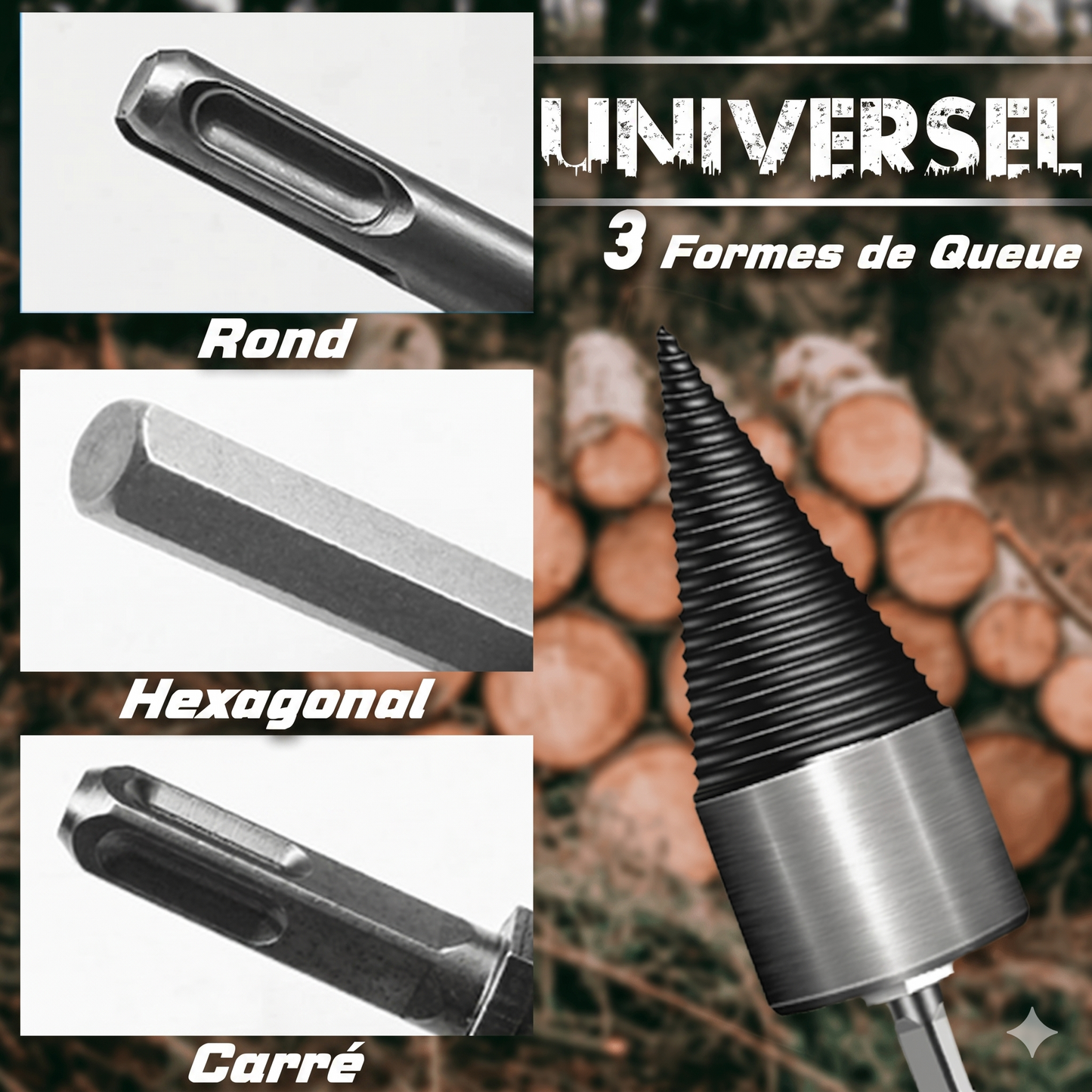 WoodSplit Pro – Le foret fendeur de bûches pour un travail rapide et sans effort
