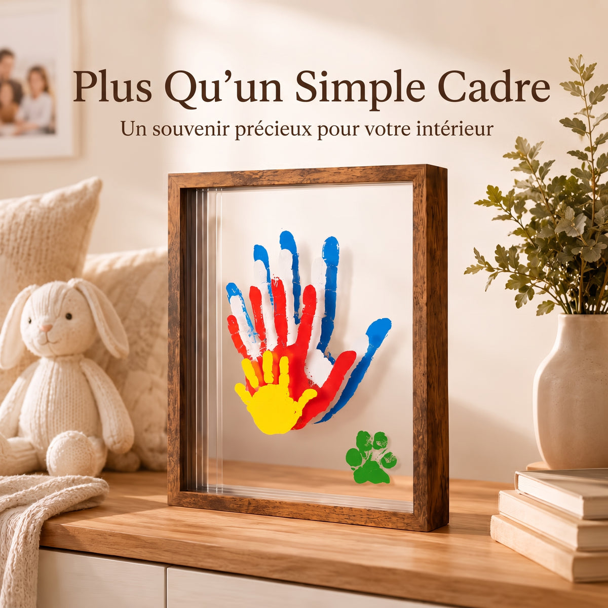 Cadre en bois pour empreintes transparentes – Kit souvenir familial DIY