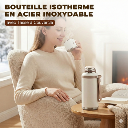 Gourde Isotherme Inox 2-en-1 – Double Paroi (Chaud & Froid) – Bouteille en Acier Inoxydable Étanche & Durable