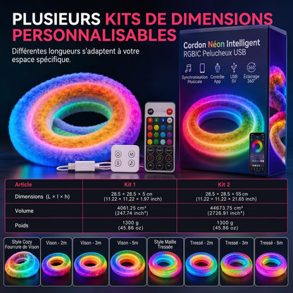 Ruban néon effet fausse fourrure – Éclairage intégral à 360°