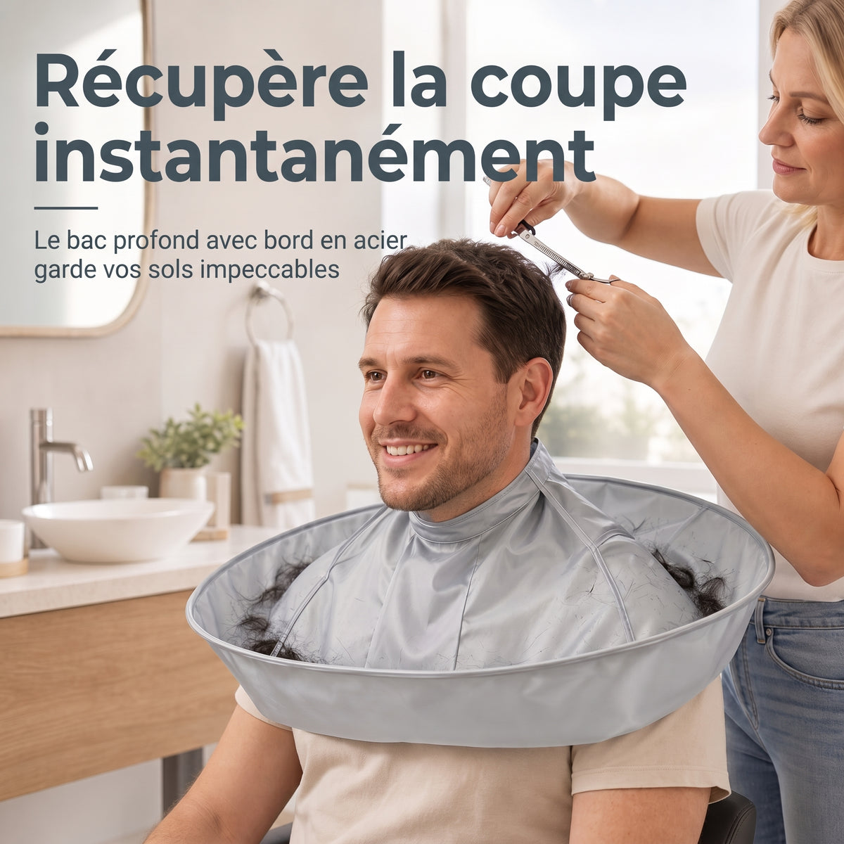 CleanCut – Le bavoir de coiffure imperméable à gouttière