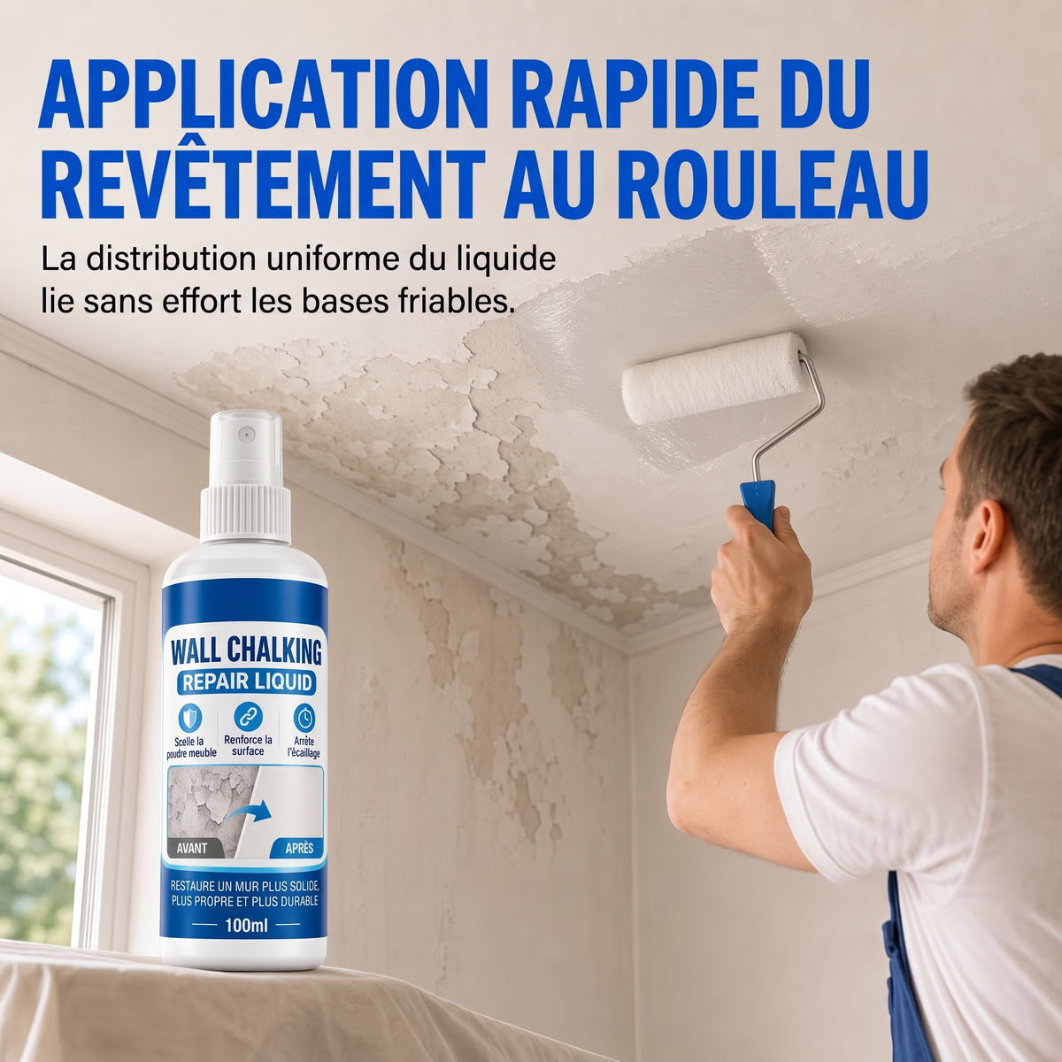 DustLock – Scelle instantanément le plâtre altéré et élimine l'effritement pour créer une base solide et durable