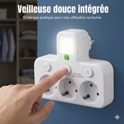 EspaceNet™ – Hub Secteur & USB 4-en-1 : Contrôle Individuel et Veilleuse Douce