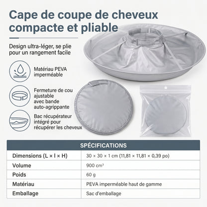 CleanCut – Le bavoir de coiffure imperméable à gouttière