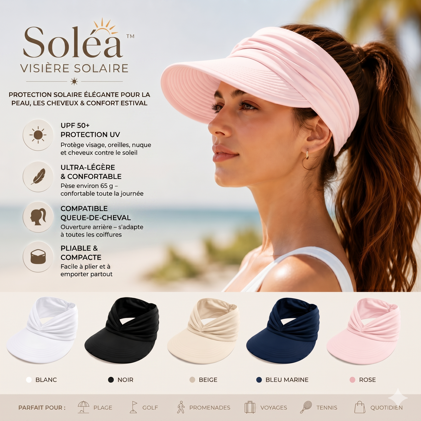 BreezeVisor UPF – La visière ouverte et extensible pour un maintien parfait de vos coiffures