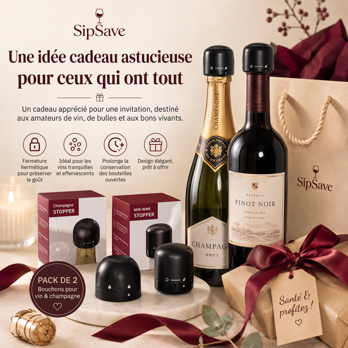 VinoSave – Version classique idéale pour préserver les arômes de vos vins rouges, blancs et rosés