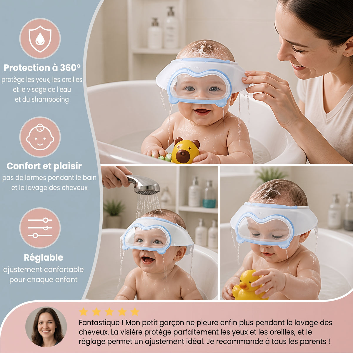 BathShield – La visière de bain protectrice ajustable pour bébé