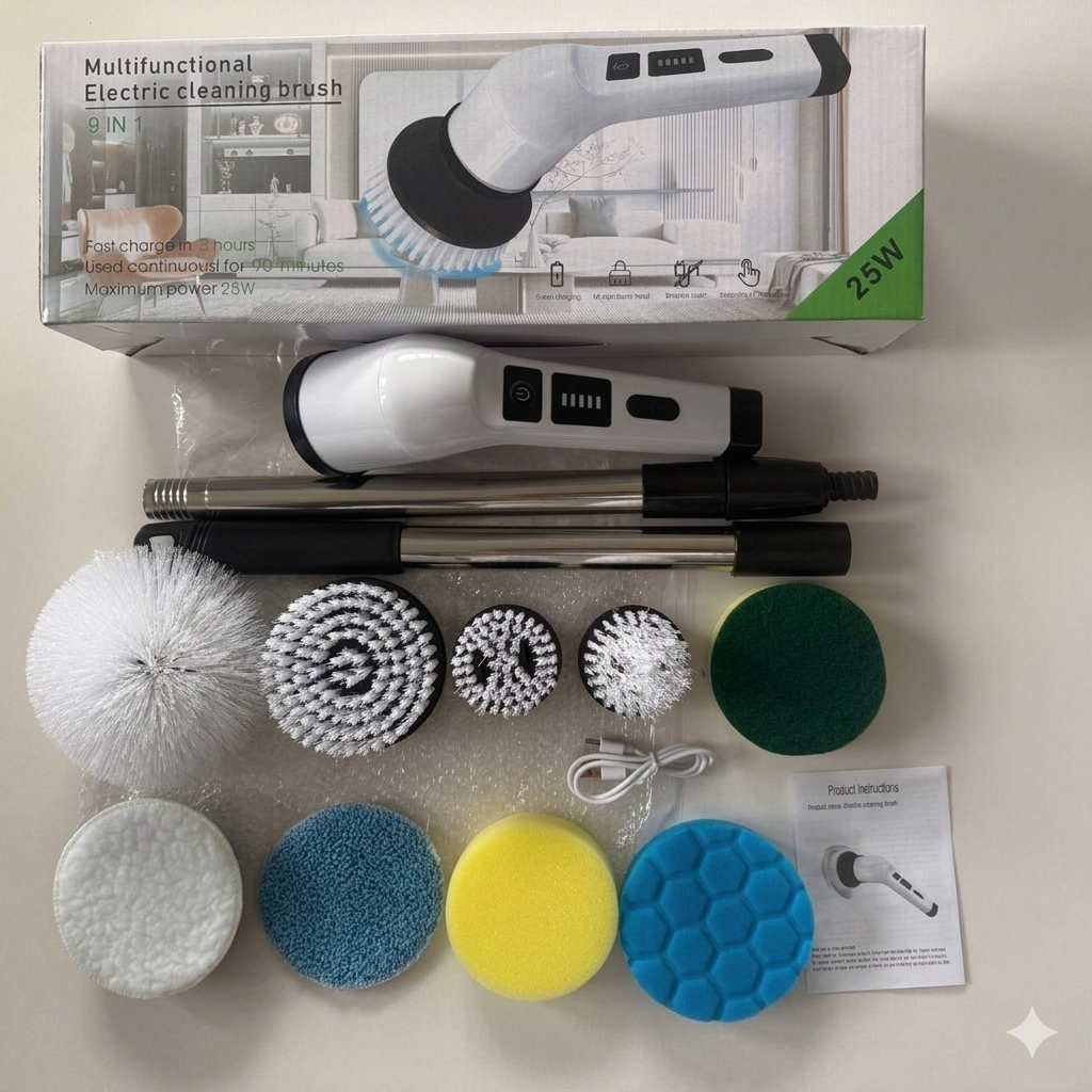 PowerClean Pro – La brosse électrique sans fil 9-en-1 pour un nettoyage ultra-puissant sans effort