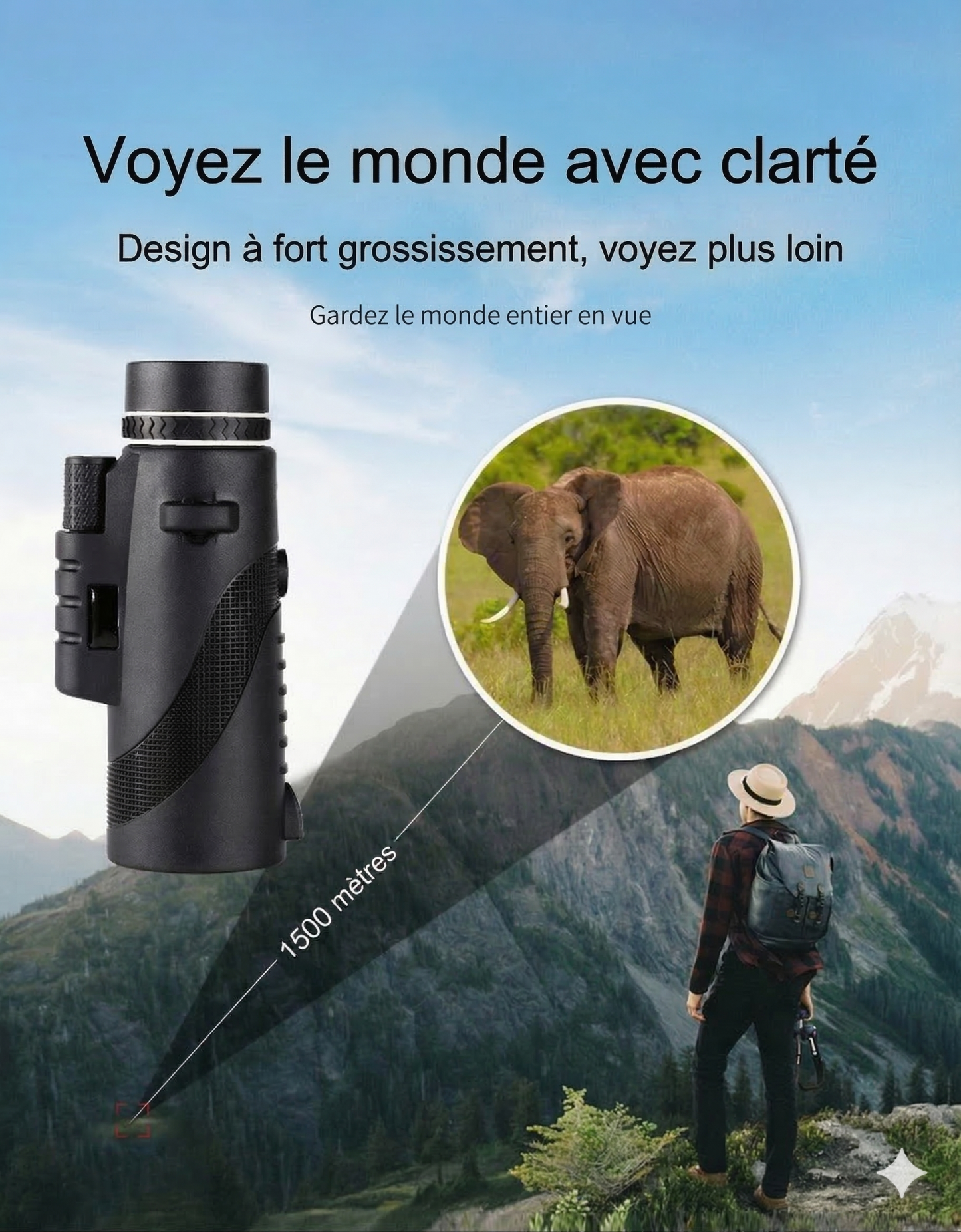 Télescope monoculaire HD avec support pour téléphone – Zoom 40x60, idéal pour l'observation des oiseaux et la chasse