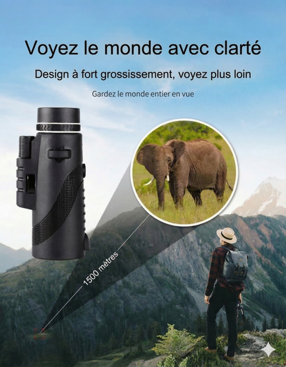 Télescope monoculaire HD avec support pour téléphone – Zoom 40x60, idéal pour l'observation des oiseaux et la chasse