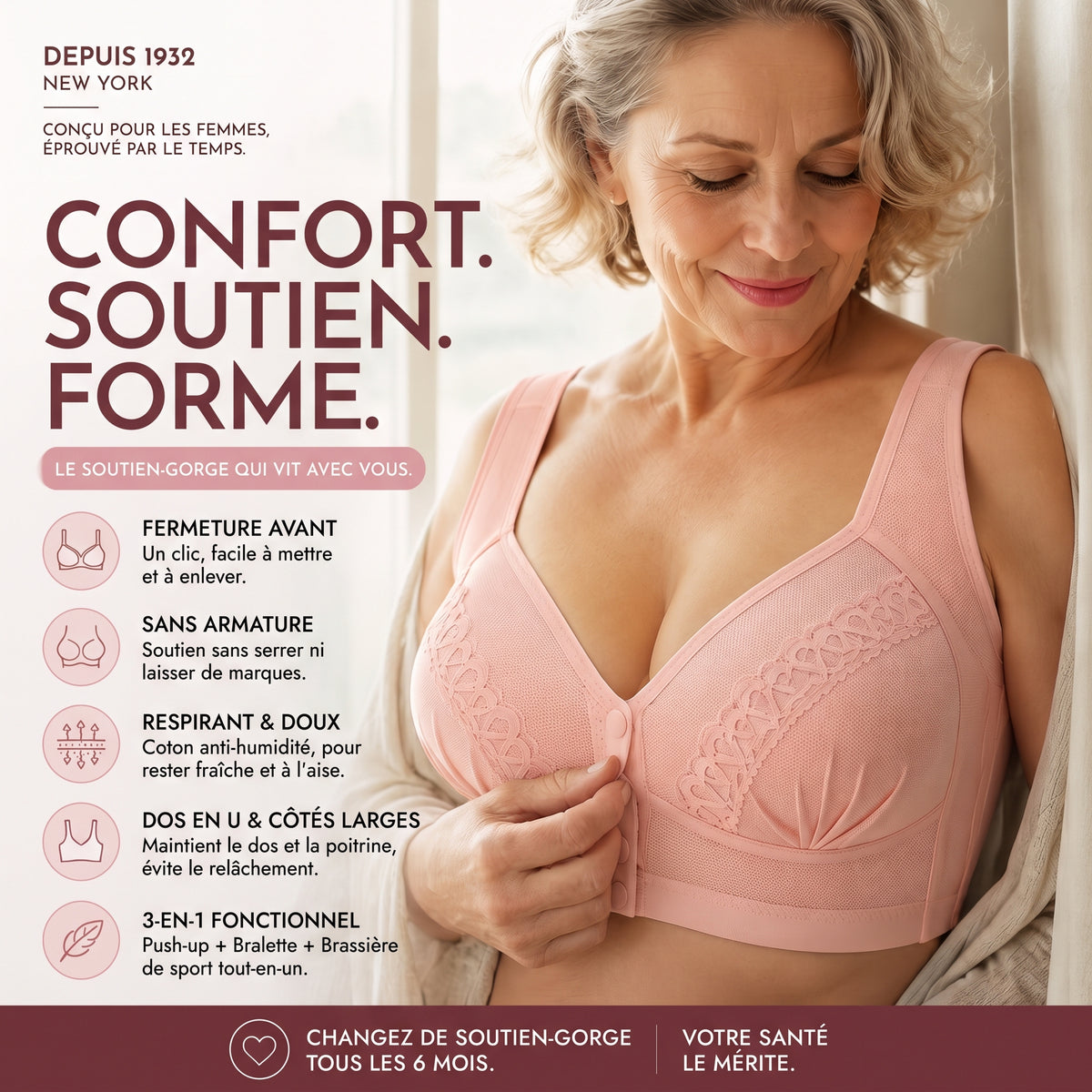 ComfortLift – Le soutien-gorge sans armature à fermeture avant