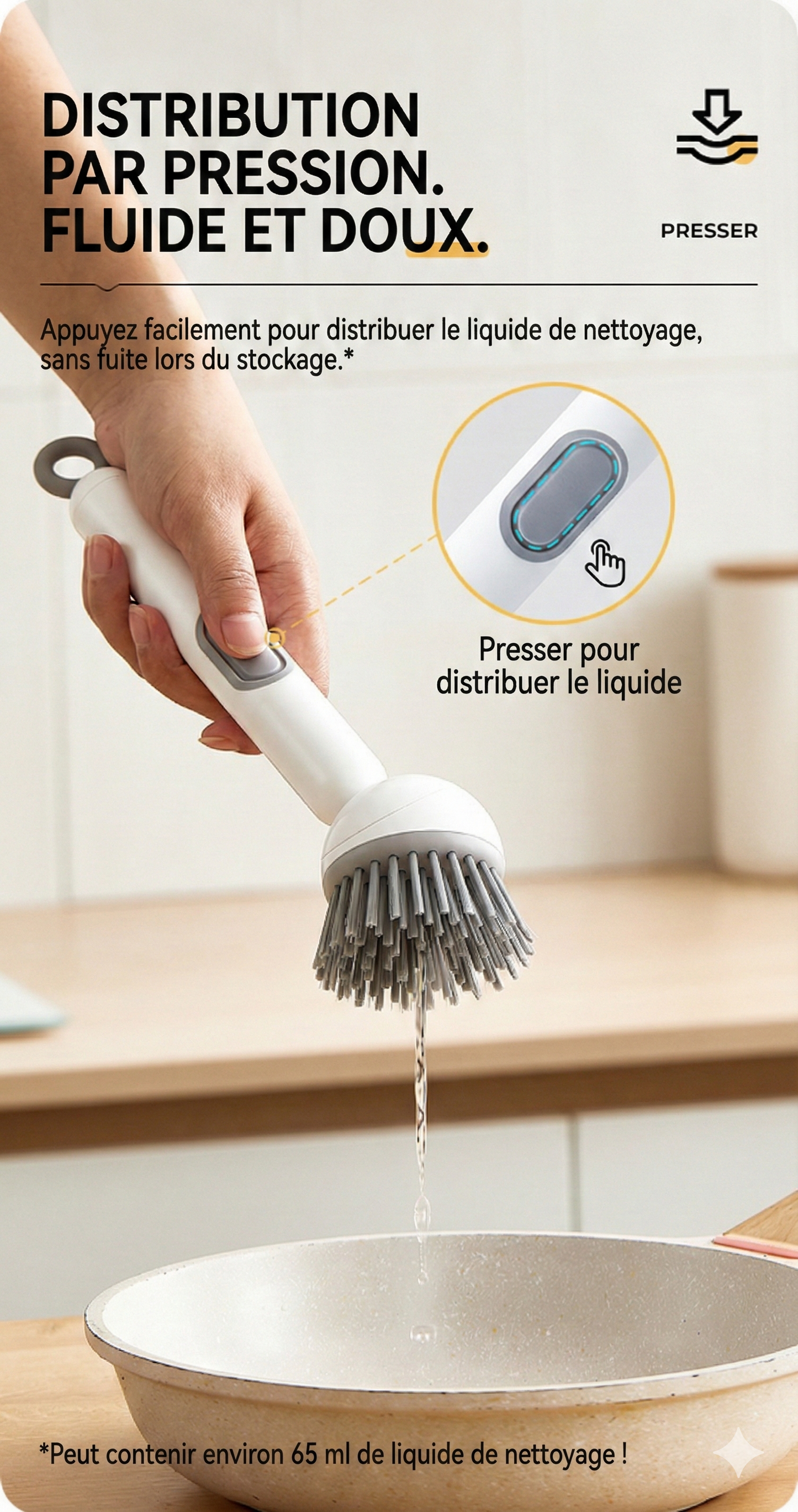 Brosse de cuisine à réservoir de liquide-Nettoyage à 360° sans angles morts  （1 acheté = 1 offert）