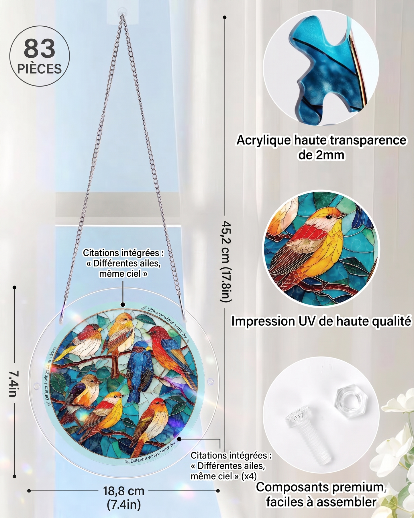 CrystalBird Pro – Un puzzle attrape-soleil coloré en acrylique pour illuminer votre intérieur