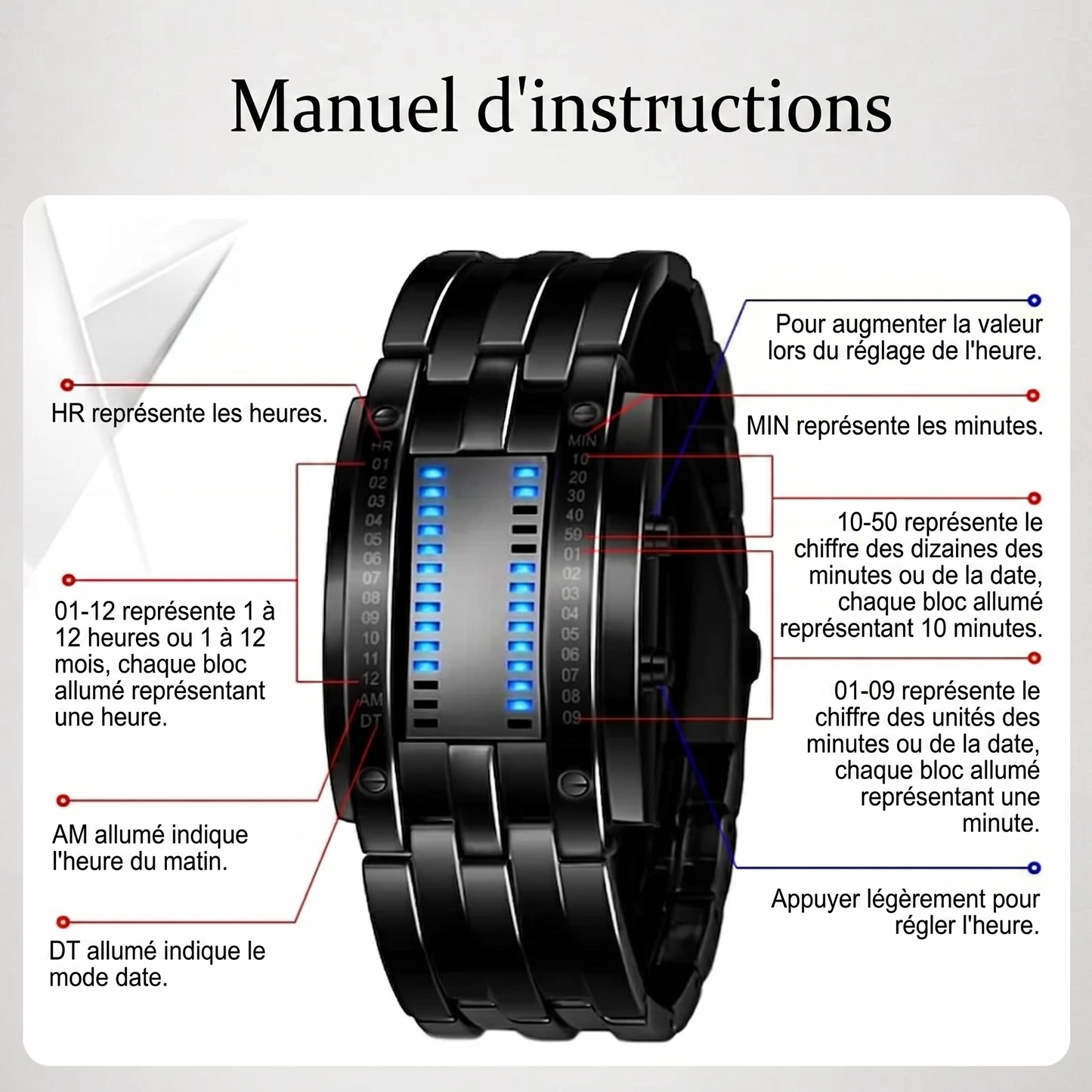 TechStyle Watch – L'affichage original en code binaire alliant sophistication et durabilité