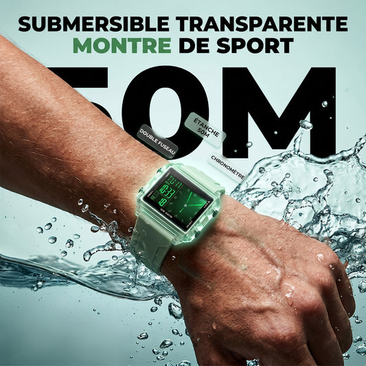 AquaClear – Montre hybride étanche à 50 mètres au design mat transparent