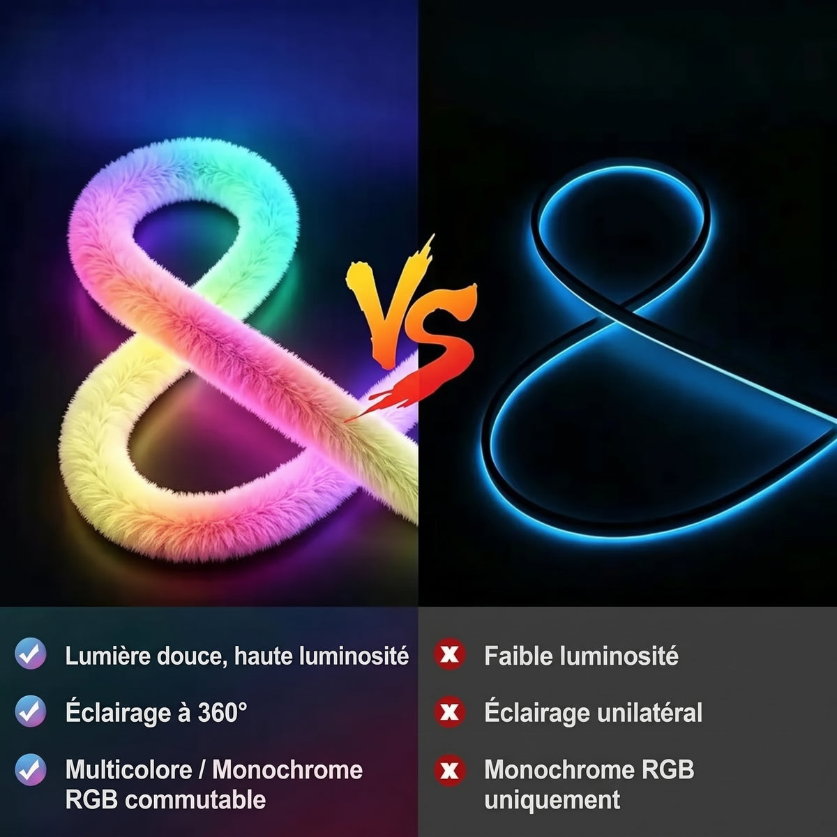 Ruban néon effet fausse fourrure – Éclairage intégral à 360°