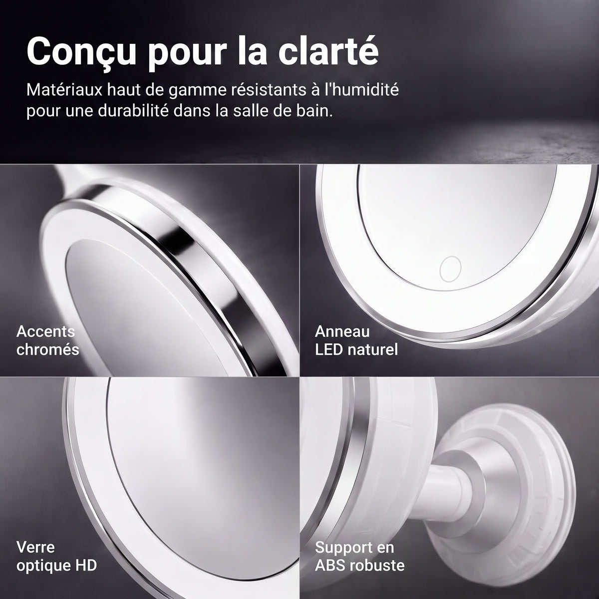 LumiZoom – Le miroir grossissant 10x LED à ventouse