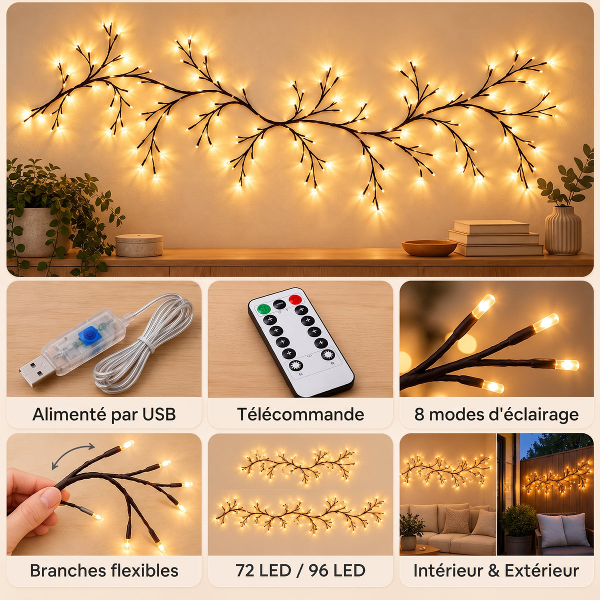 Branches Lumineuses Scintillantes – Éclairage LED d'Ambiance pour la Maison