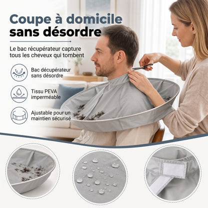 CleanCut – Le bavoir de coiffure imperméable à gouttière