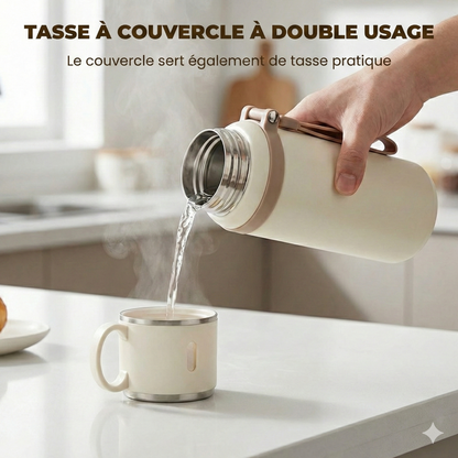 Gourde Isotherme Inox 2-en-1 – Double Paroi (Chaud & Froid) – Bouteille en Acier Inoxydable Étanche & Durable