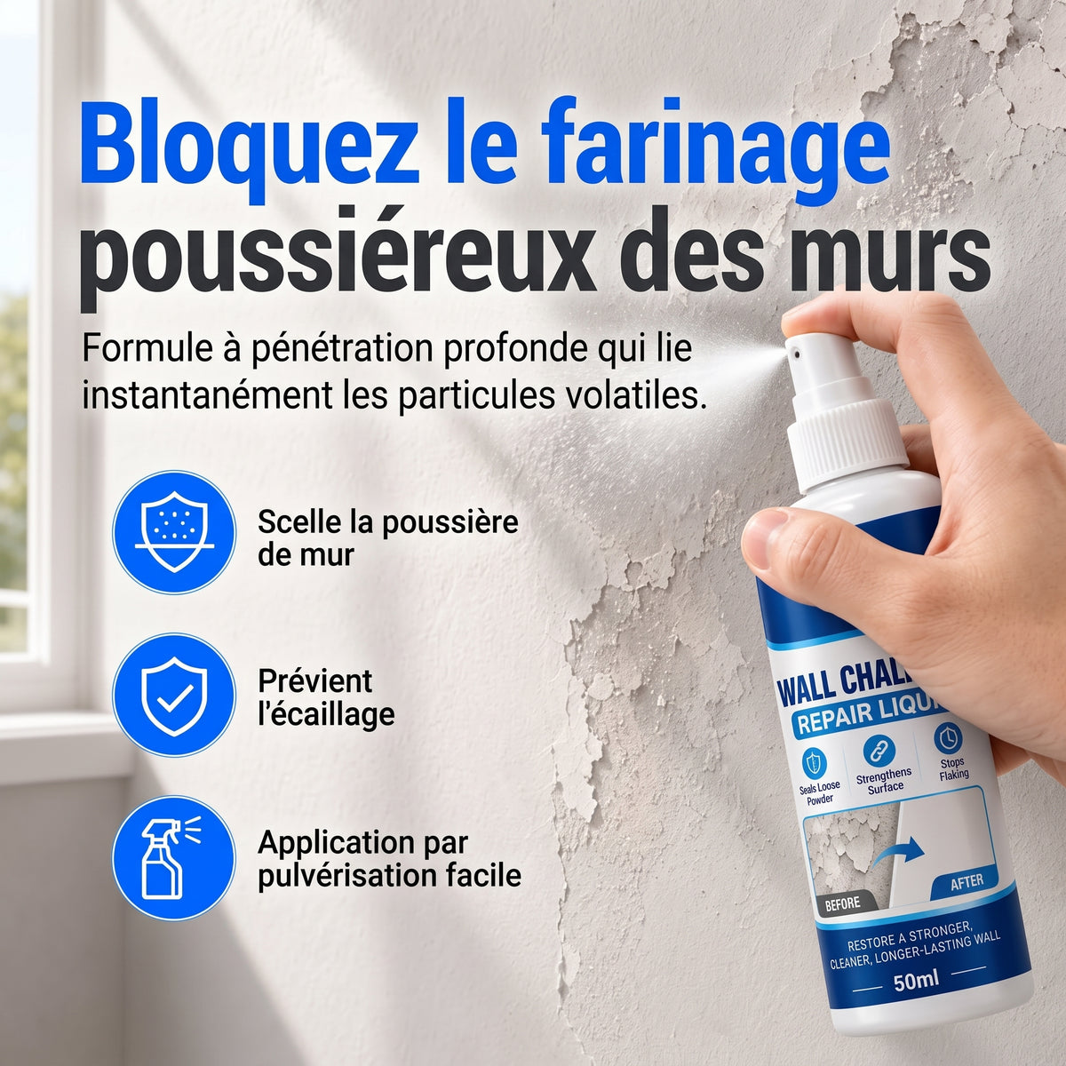DustLock – Scelle instantanément le plâtre altéré et élimine l'effritement pour créer une base solide et durable