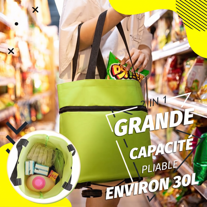 CabaFold – Sac de rangement pliable 2 en 1, capacité de 23 litres，Se transforme en trolley léger