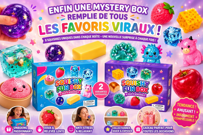 SquishyFun – La Mystery Box de 8 squishies virauxLe coffret surprise de squishies anti-stress