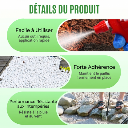 MulchGuard Pro – L'adhésif paysager ultra-puissant pour fixer votre paillis sous la pluie ou le soleil