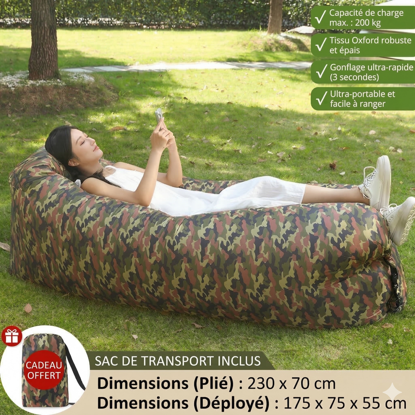 TerraVague™ – Sofa gonflable polyvalent pour terre et mer
