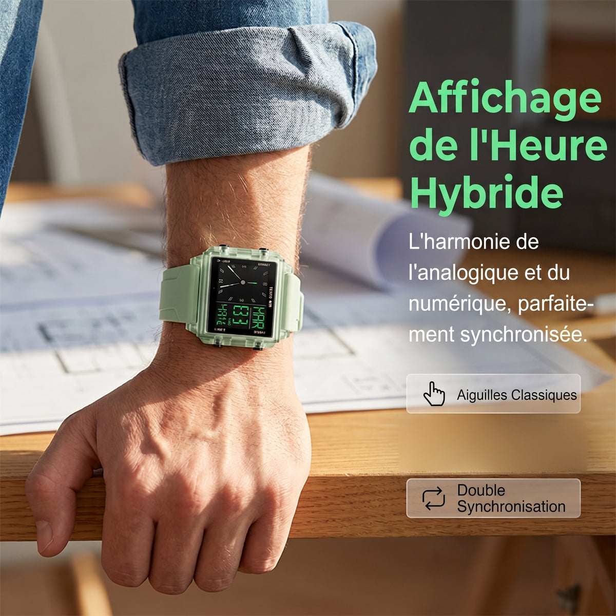AquaClear – Montre hybride étanche à 50 mètres au design mat transparent