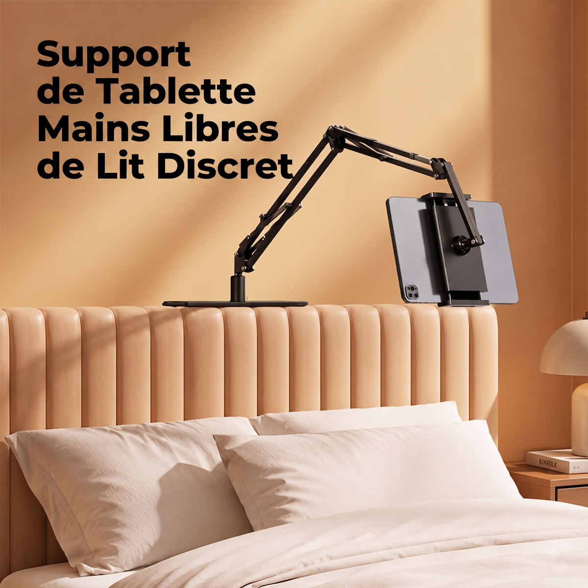 BedView – Support de tablette magnétique de chevet avec base cachée sous le matelas – Mains libres, réglable multi-angles, conception universelle – Parfait pour regarder des films et lire au lit