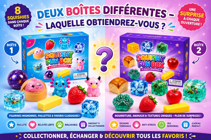 SquishyFun – La Mystery Box de 8 squishies virauxLe coffret surprise de squishies anti-stress